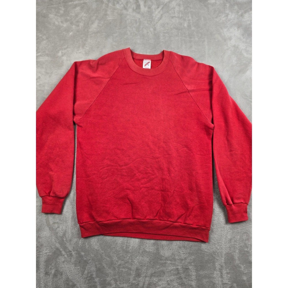 Vintage Jerzees Raglan Sweatshirt Men XL Fit L Red Blank Made in USA Faded